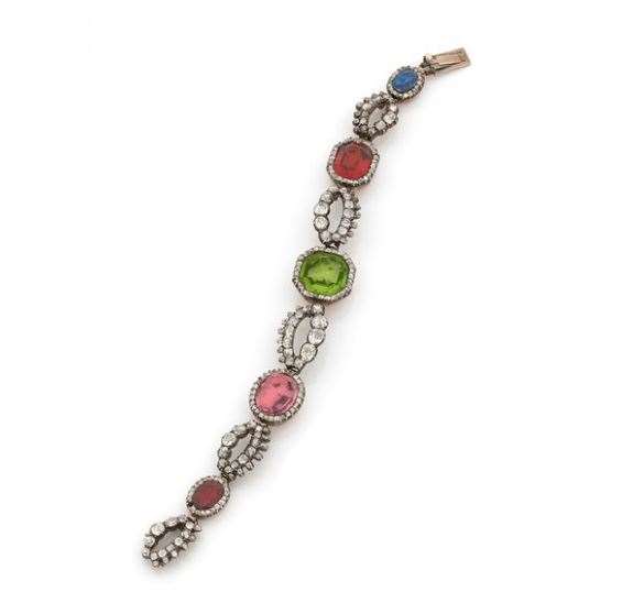 Graduated peridot, garnet, topaz, sapphire and diamond bracelet